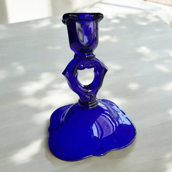 Vintage Cobalt Blue Glass Tapered Candle Holder 6 inches - Picture 1 of 5